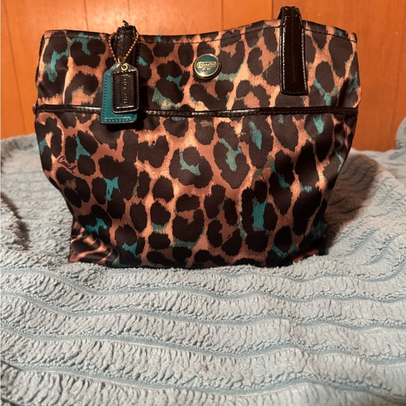 Coach Leopard Print Tote - Brown and Teal - Picture 1 of 7